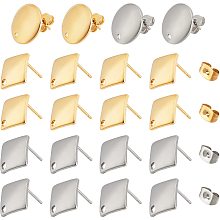 UNICRAFTALE 40Pcs 2 Style 2 Colors Stud Earring Findings 304 Stainless Steel Flat Round/Rhombus Stud Earring with Hole Hypoallergenic Earring with Ear Nut 0.8mm Pin for DIY Earrings Jewelry Making