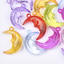 Honeyhandy Transparent Acrylic Pendants, Moon, Mixed Color, 34x23x9mm, Hole: 2mm, about 200pcs/500g