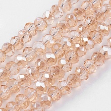 Honeyhandy Faceted Rondelle Electroplate Glass Beads Strands, Pale Goldenrod, 4x3mm, Hole: 1mm, about 123~127pcs/strand, 16.5~16.9 inch(42~43cm)