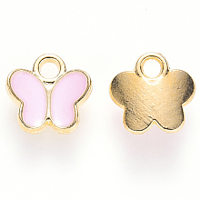 Honeyhandy Alloy Enamel Charms, Butterfly, Light Gold, Pink, 8x8x3mm, Hole: 1.6mm