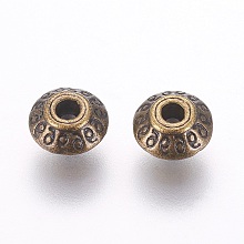 Honeyhandy Tibetan Style Alloy Beads, Lead Free & Cadmium Free, Bicone, Antique Bronze Color, about 7mm long, 7mm wide, 4.5mm thick, hole: 1mm