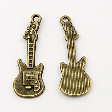 Honeyhandy Tibetan Style Alloy Pendant, Guitar, Lead Free and Cadmium Free, Antique Bronze, 31x11x2mm, Hole: 2mm