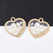 Honeyhandy Epoxy Resin Pendants, with ABS Plastic Imitation Pearl and Alloy Findings, Heart, Matte Gold Color, Creamy White, 35x33.5x5.5mm, Hole: 3x4.5mm