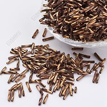 Honeyhandy Glass Twisted Bugle Beads, Metallic Colours,Camel, 6x2mm, Hole: 0.5mm, about 10000pcs/bag