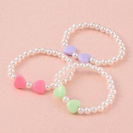 Honeyhandy Imitation Pearl Acrylic Beaded Stretch Kids Bracelets, with Opaque Acrylic Beads, Mixed Color, 43mm