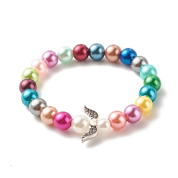 Honeyhandy Acrylic Beaded Stretch Kids Bracelets, with ABS Plastic & Alloy Wings Beads Bracelets, Colorful, 1-3/4 inch(4.5cm), 6~8mm