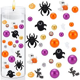 BENECREAT 144PCS Halloween Vase Fillers Pearl, Orange Purple Floating Pearl Beads with Spider Pendents Pumpkin, Vase Centerpiece for Vase Fillers Party Table Scatter Wedding Home Display