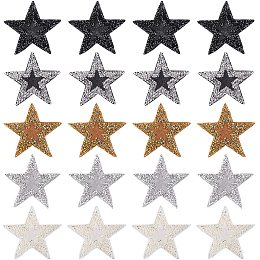 FINGERINSPIRE 20 Pcs Five-Pointed Star Rhinestone Patches (5 Colors: Gold/Silver/Black/White/Silver Add Black) Crystal Iron/Sew on Hot Melt Adhesive Decoration Patche Appliques for Clothing Repair