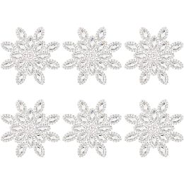 FINGERINSPIRE 6PCS Snowflake Hotfix Rhinestone Applique (Silver, Diameter 3 inch) Bling Rhinestone Iron On Patches Snowflake Crystal Dress Belt Embellishment Applique for Women Bridal Party Dress