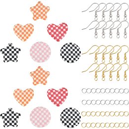 SUNNYCLUE 1 Box DIY Make 6 Pairs Checkerboard Resin Earring Making Kit Including Heart Star Charms Flat Round Pendants Jewellery Findings for Women Beginners Earring Jewellery Making