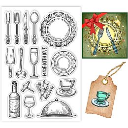 BENECREAT Tableware Clear Stamp Seals, Cooking PVC Plastic Stamps Scrapbooking Transparent Stamps for Card Making DIY Journaling Photo Album Decoration, 4.3x6.3 inch