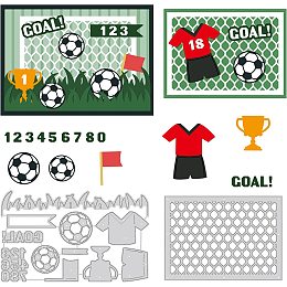 BENECREAT 2pcs Football Themed Carbon Steel Cutting Dies Stencils, Turf Soccer Goal Trophy Metal Embossing Stencil for DIY Scrapbooking Album Paper Cards Decorative Craft