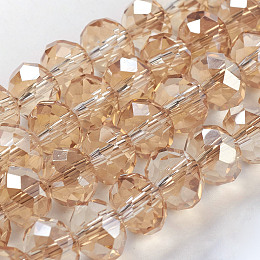 Honeyhandy Electroplate Glass Beads Strands, Faceted Rondelle, Pale Goldenrod, 8x5~6.5mm, Hole: 1mm, about 65~68pcs/strand, 15.7~16.1 inch(40~41cm).