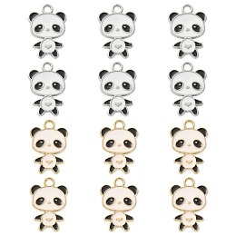 Honeyhandy 12Pcs 2 Colors Alloy Enamel Pendants, Panda Charm, Platinum & Golden, 21.5x14.5x1mm, Hole: 2mm, 6pcs/color