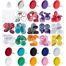 CHGCRAFT 184Pcs 14 Colors 304 Stainless Steel Earring Studs Flat Round Earring Trays with Plastic Ear Nuts Colorful Earring Pos Earring Findings for Women Womens DIY Jewelry Earring Making