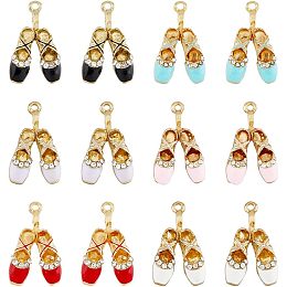 DICOSMETIC 36Pcs Ballet Shoes Charms 6 Colors Dancing Shoe Charms Set Golden Rhinestone Ballet Toe Shoe Pendant Alloy Enamel Ballerina Charms for Jewelry Making, Hole: 1.7mm