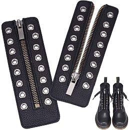 PandaHall Elite Leather Lace-in Boot Zipper Inserts, 6.1 x 2.1 Inch 8 Metal Eyelets Zipper Boot Laces Black No Tie Shoe Laces for Adults Men Women Tieless Shoe Sneakers Laces Repair DIY, Textured