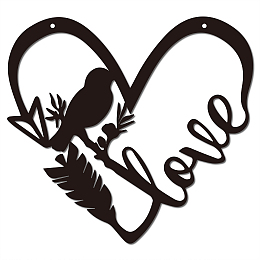 CREATCABIN Metal Wall Art Birds Heart Love Decor Hanging Plaques Ornaments Wall Art Sculpture Sign Modern Artwork for Home Livingroom Kitchen Garden Office Decoration Gift Black 11.1" x 10.2"