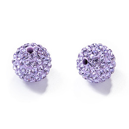 Honeyhandy Pave Disco Ball Beads, Polymer Clay Rhinestone Beads, Grade A, Round, Violet, PP14(2~2.1mm), 10mm, Hole: 1.0~1.2mm