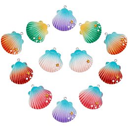 SUNNYCLUE 1 Box 12PCS Resin Shell Charms Opaque Seashell with Star Resin Pendants for Jewelry Making Charms Necklaces Bracelets Earrings DIY Cafting Supplies ccessories, Mixed Color