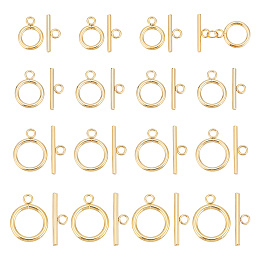 ARRICRAFT 20Pcs 4 Colors 304 Stainless Steel Toggle Clasps, Round Rings, Real 18K Gold Plated, Ring: 16~23x12~18x2~2.5mm, Hole: 2.5~3mm, Bar: 18~25x7~7.5x2~2.5mm, Hole: 3mm, 5pcs/style