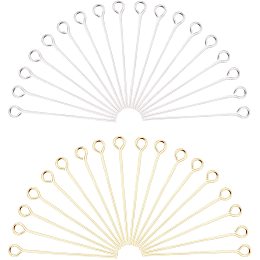 PandaHall Elite 160 pcs 30mm(1.1 inch) 304 Stainless Steel Head Pins Findings 21 Gauge(0.7mm) Open Eye Pin for Earring Pendant Bracelet Jewelry DIY Craft Making, Golden/Silver
