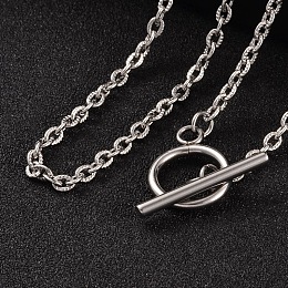 Honeyhandy 304 Stainless Steel Cable Chain Necklaces, with Toggle Clasps, Stainless Steel Color, 16.9 inch(43cm)