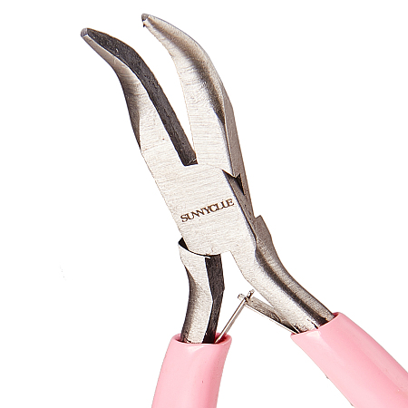 SUNNYCLUE 45# Carbon Steel Jewelry Pliers, Bent Nose Pliers, Polishing, Pink, 11.65x7.25x0.9cm