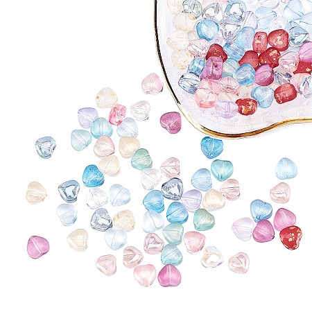 Transparent Spray Painted Glass Beads, Heart, Mixed Color, 6x6x4mm, Hole: 0.7mm; 15 colors, 10pcs/color, 150pcs/box