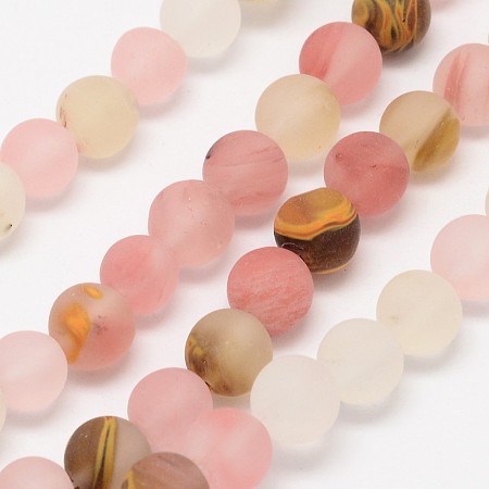 ARRICRAFT Tigerskin Glass Beads Strands, Frosted, Round, 10mm, Hole: 1mm, about 38pcs/strand, 14.9 inches