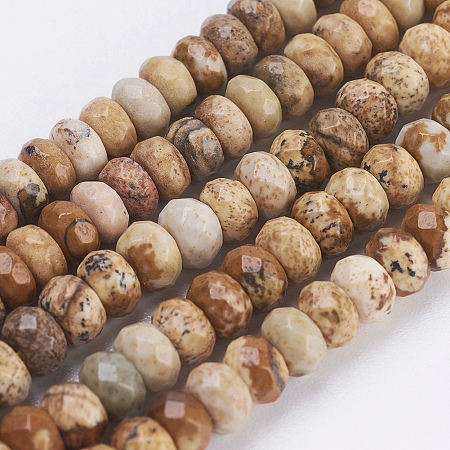 Arricraft Natural Picture Jasper Beads Strands, Faceted, Rondelle, 4~4.5x2~2.5mm, Hole: 1mm, about 150pcs/strand, 15.1  inches~15.3 inches(38.5~39cm)