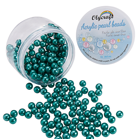 Olycraft Environmental Plastic Imitation Pearl Beads, High Luster, Grade A, No Hole Beads, Round, Dark Green, 8mm; 200pcs/box