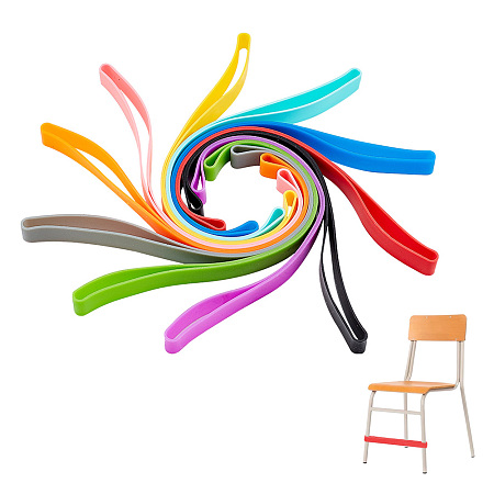 AHANDMAKER 10 Pcs Chair Bands for People with Fidgety Feet, 10 Colors Silicone Bouncy Bands, Fidget Bands for Classroom Chairs, Elastic Bands, Stretch Foot Band, Fits for Sensory Fidget and ADHD