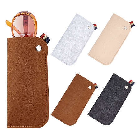 PandaHall Elite 4Pcs 4 Colors Wool Felt Slip-in Glasses Cases, with Snap Button, Multifunctional Storage Bag, for Eyeglass, Sun Glasses Protector, Rectangle, Mixed Color, 185x90x3.5~8.5mm, 1pc/color