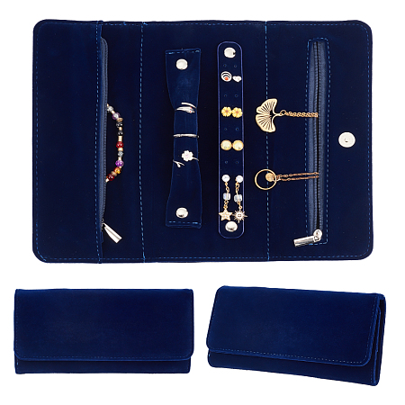 WADORN Rectangle Velvet Jewelry Storage Pouches, Jewelry Organizer Zipper Bags, Purse with Snap Button, Midnight Blue, Fold: 10x22x2.8cm