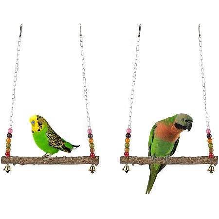 AHANDMAKER Bird Swing Toy, Bird Parrot Swing Chewing Toys, Large Natural Wooden Parrots Swing Stand Toys for Budgies, Canaries, Parakeets Lovebirds, Cockatiels, Parrotlets, African Greys, Macaw