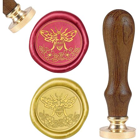 CRASPIRE Wax Seal Stamp Bee Retro Sealing Wax Stamp Animals 25mm Removable Brass Seal Head Wooden Handle for Envelope Card Package Decoration
