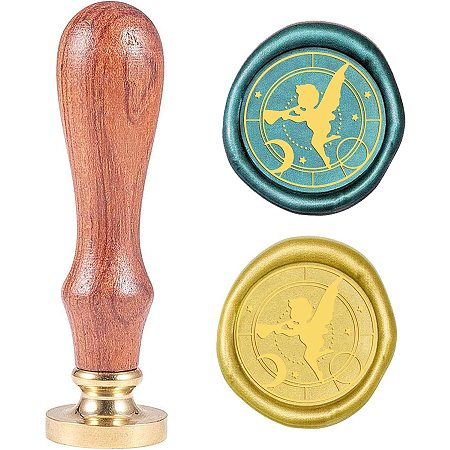 PandaHall Elite Wax Seal Stamp Kit, 25mm Angel Sun and Moon Retro Brass Head Sealing Stamps with Wooden Handle, Removable Sealing Stamp Kit for Wedding Envelopes Letter Card Invitations