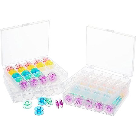 NBEADS 4 Set 2 Styles Plastic Floss Bobbins Set, 25 Compartments Box with Bobbins Bobbins Embroidery Thread Organiser Boxes Sewing Machine Bobbins Storage Case for Embroidery Cross Stitch Storage
