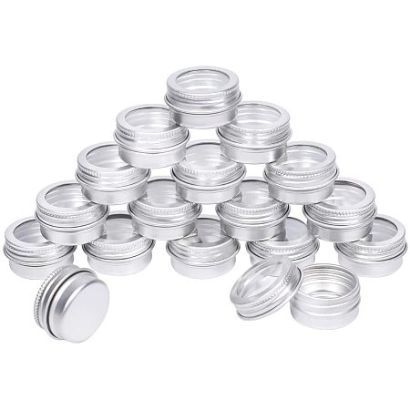 PH PandaHall 32 Pack 5ml 0.17oz Small Empty Silver Aluminum Tins Metal Jar Cans Sample Cosmetic Containers Bottle Box with Window Cover for Make Up Eye Shadow Powder Lip Balm