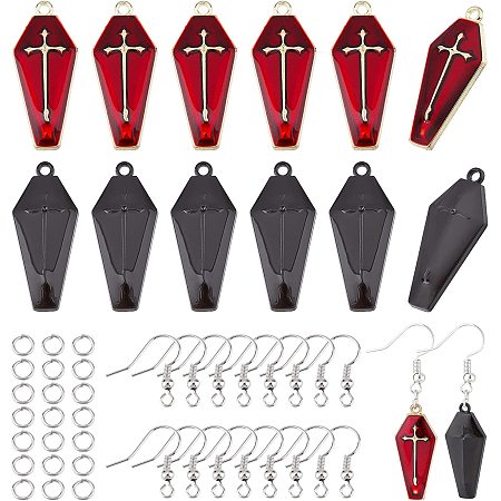 CHGCRAFT 200Pcs Earrings Making Kit for Jewelry Making Coffin Cross Halloween Charms Include 20 Pairs Alloy Enamel Pendants 60pcs Brass Earring Hooks and 100pcs Iron Open Jump Rings for DIY Craft