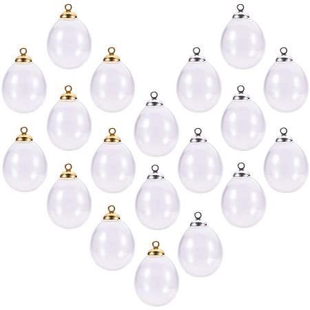PandaHall Elite 20 pcs 24mm Oval Mini Empty Clear Glass Globe Bottles with Platinum & Golden Brass Bails Cap for Earring Pendant DIY Jewelry Making