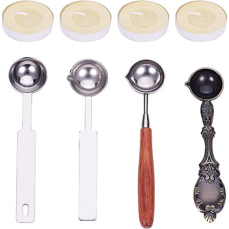 PH PandaHall 4pcs Wax Spoon Big Sealing Spoon Alloy Melting Spoon Wax Seal Warmer with 4pcs Candles for Wax Seal Stamp Envelope Letter Art Craft