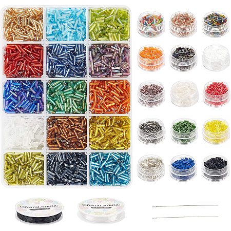 PandaHall Elite 30 Color Glass Bugle Beads 6mm, 10000pcs Beading Pony Tube Seed Beads with Crystal String for Bracelets Bracelet Necklaces Earring Jewelry Making