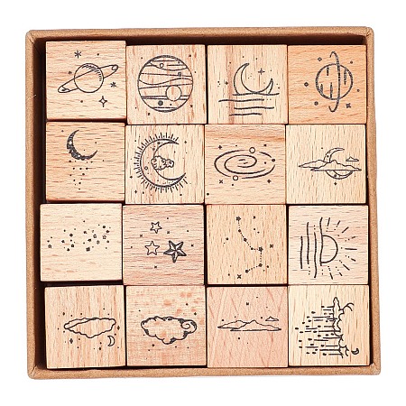 CRASPIRE Wooden Stamp, with Rubber, for Scrapbooking, Cube, BurlyWood, 35x25x20mm; 16pcs/set