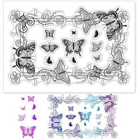 GLOBLELAND Butterflies Frame Silicone Clear Stamps Butterfly Transparent Stamps for Christmas Birthday Thanksgiving Cards Making DIY Scrapbooking Photo Album Decoration Paper Craft