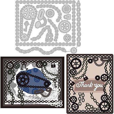 GLOBLELAND Steampunk Lron Chain Embossing Template Gear Carbon Steel Vintage Chain Die Cuts for Scrapbooking Card DIY Craft Decoration