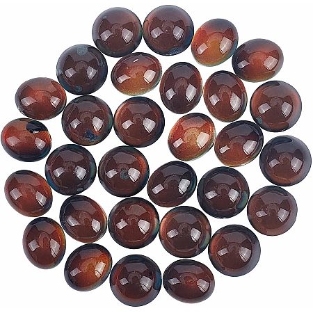 SUNNYCLUE 1 Box 30Pcs Glass Cabochons 12mm Round Flat Back Cabochons Oval Mood Charms Changing Color by Temperature Sensing Dome Flatbacks for Jewelry Making No Hole Beads Earrings Finger Rings Craft