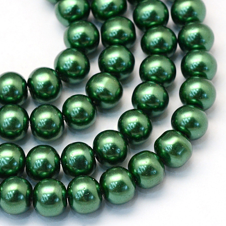 Baking Painted Pearlized Glass Pearl Round Bead Strands, Green, 8~9mm, Hole: 1mm; about 105pcs/strand, 31.4 inches