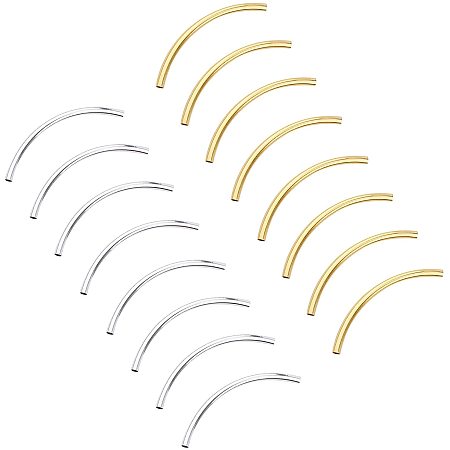 PandaHall Elite 100pcs Noodle Tube Beads Long Curved Tube Noodles Beads Brass Tube Bead Spacers for DIY Craft Supplies(Golden,Platinum)